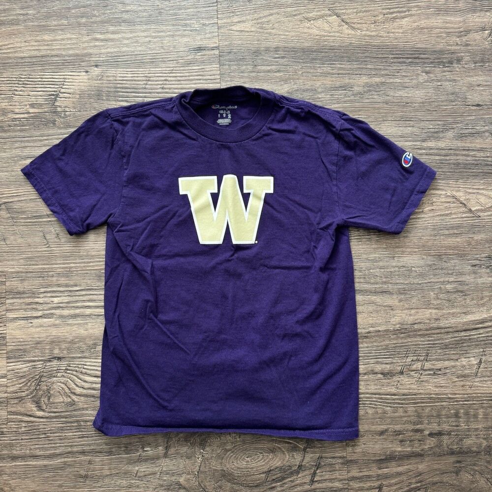 Champion Washington Huskies “W” Logo Purple Gold Athletic Cut Tee Youth Size M